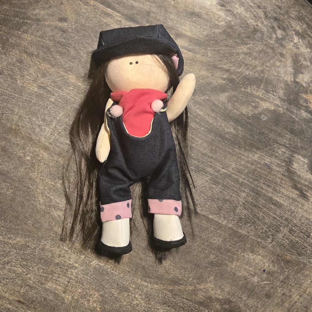 Adorable Denim Doll with Red Scarf